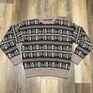 VTG 90s Stone Haven 3D Geometric Sweater L Heavy Knit Multicolor Cosby Grandpa